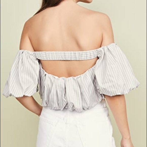 3.1 Phillip Lim Women’s Striped Off Shoulder Cotton Top Beige Size 4 Cropped - Picture 3 of 3